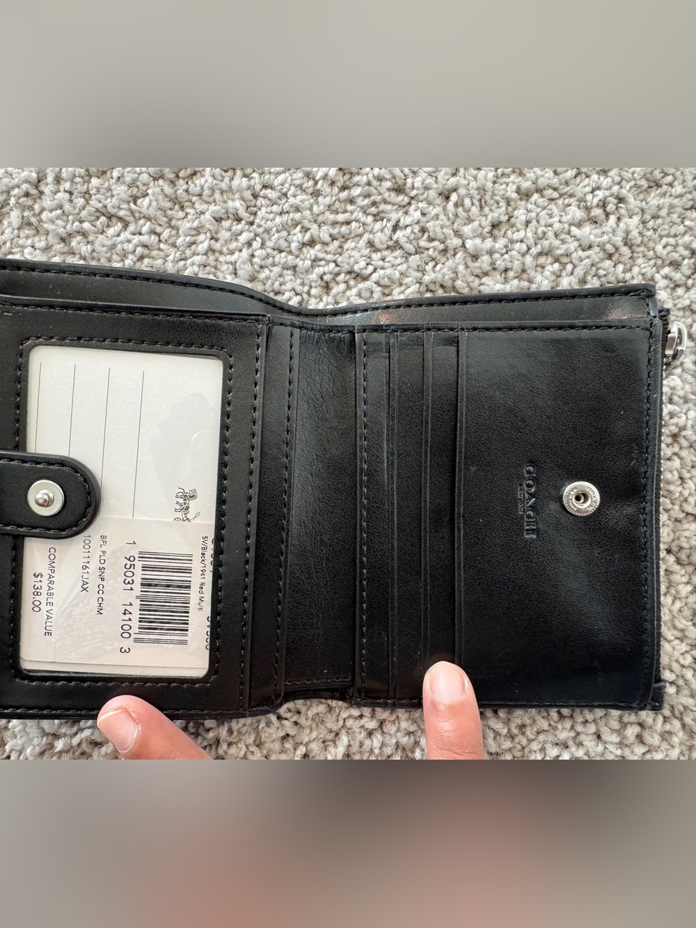 COACH Red and Black Plaid Bifold snap Leather Zip wallet - Picture 3 of 5